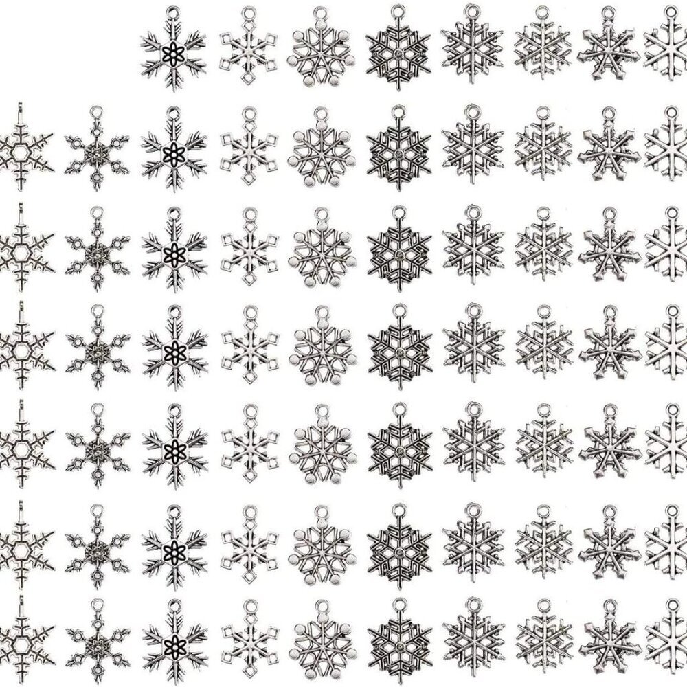 100 PCS Snowflake Antique Charms Silver Metal Pendants Wholesale Bulk Mixed DIY